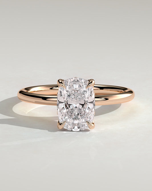 Tilly - Elongated Cushion Claw Solitaire with Petal Gallery and Accent Leaf Detail Engagement Ring - Rose Gold