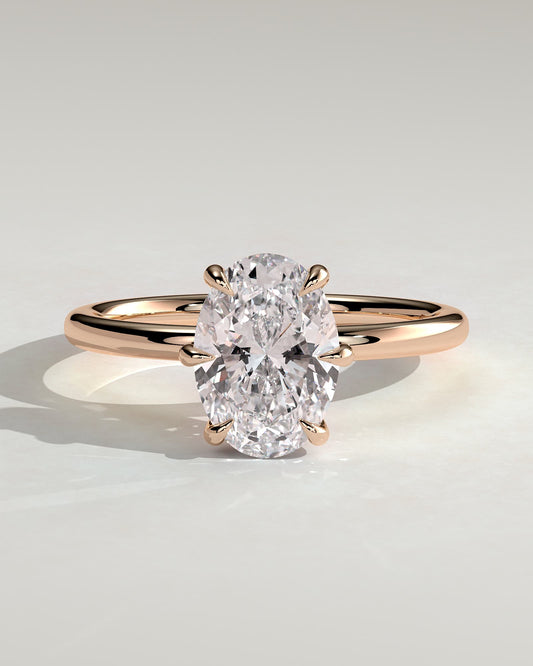Wilma - Oval Claw Solitaire with Hidden Halo Engagement Ring - Rose Gold