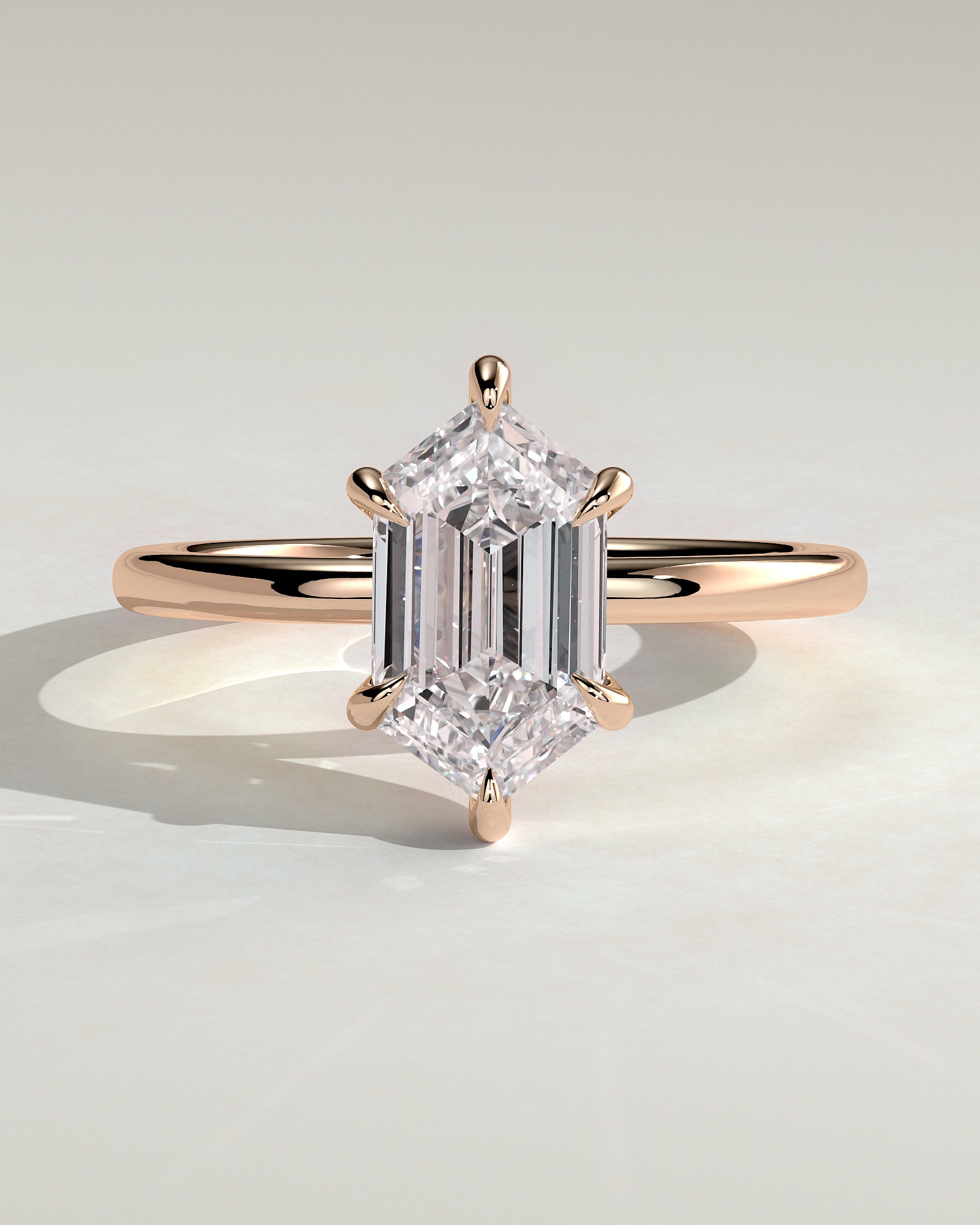 Delta - Elongated Hexagon Claw Solitaire with Hidden Halo Engagement Ring - Rose Gold - Rose Gold 2ct