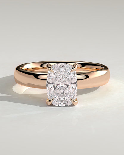 Cora - Elongated Cushion Claw Solitaire with Cigar Band and Hidden Halo Engagement Ring - Rose Gold