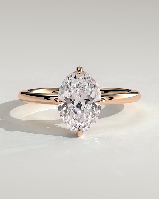 Spencer - Oval Claw Solitaire with Hidden Halo and Compass Rotation  Engagement Ring - Rose Gold