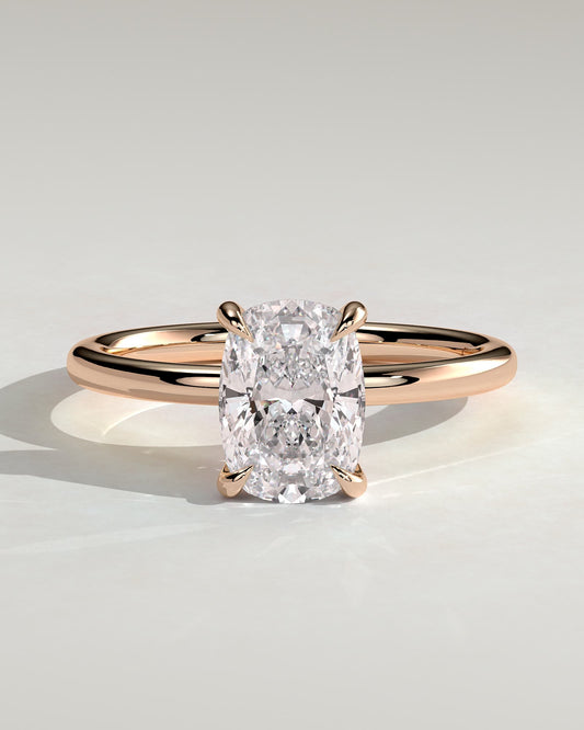 Leonora - Elongated Cushion Claw Solitaire Engagement Ring - Rose Gold