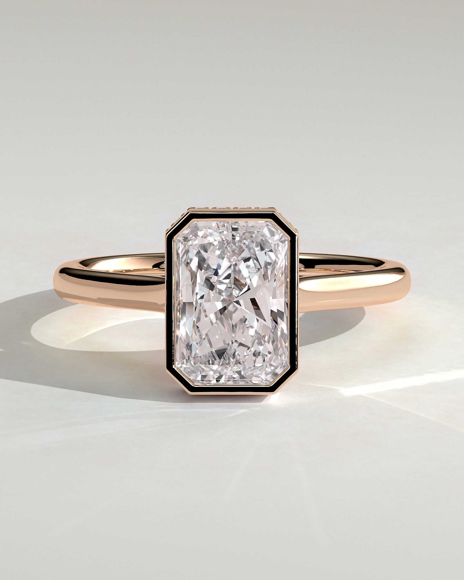 Bennie - Radiant Bezel Solitaire with Hidden Halo and Cathedral High Setting Engagement Ring - Rose Gold - Rose Gold 2ct