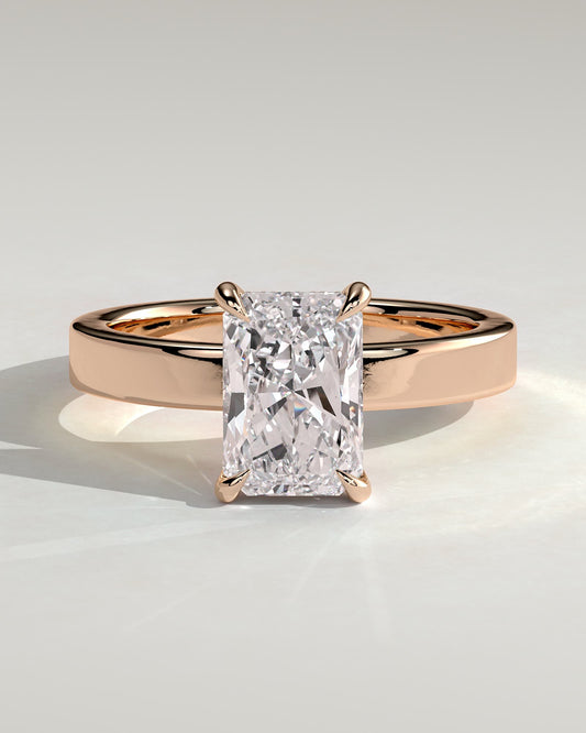 Aida - Radiant Claw Solitaire with Flat Cigar Band and Hidden Halo Engagement Ring - Rose Gold - rose gold - Lara Jewels