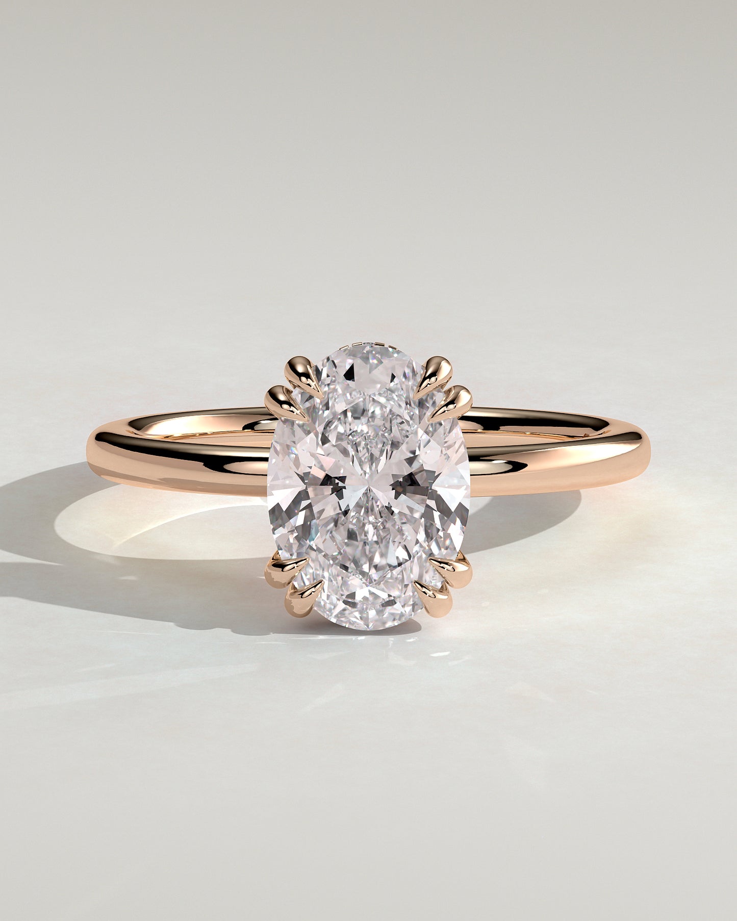 Avery - Oval Double Claw Solitaire with Hidden Halo Engagement Ring - Rose Gold - Rose Gold 2ct