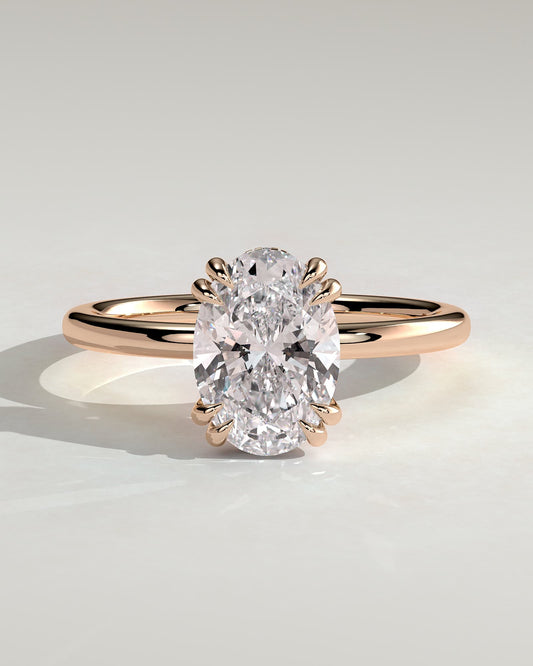 Avery - Oval Double Claw Solitaire with Hidden Halo Engagement Ring - Rose Gold
