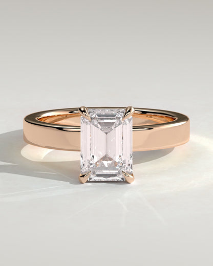 Carmella - Emerald Claw Solitaire with Flat Cigar Band and Hidden Halo Engagement Ring - Rose Gold