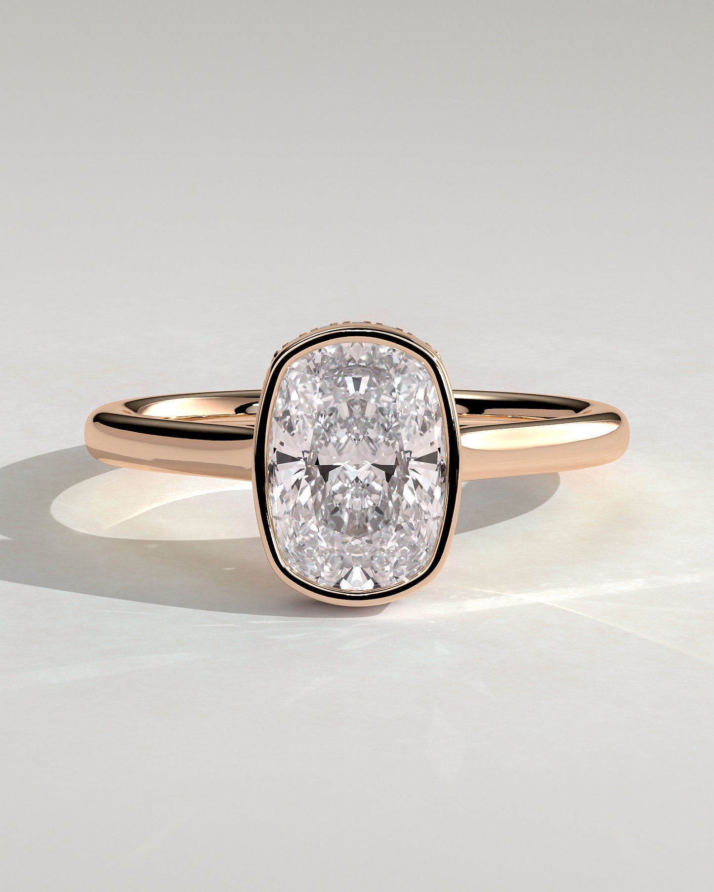 Everleigh - Elongated Cushion Bezel Solitaire with Hidden Halo and Cathedral High Setting Engagement Ring - Rose Gold - Rose Gold 2ct