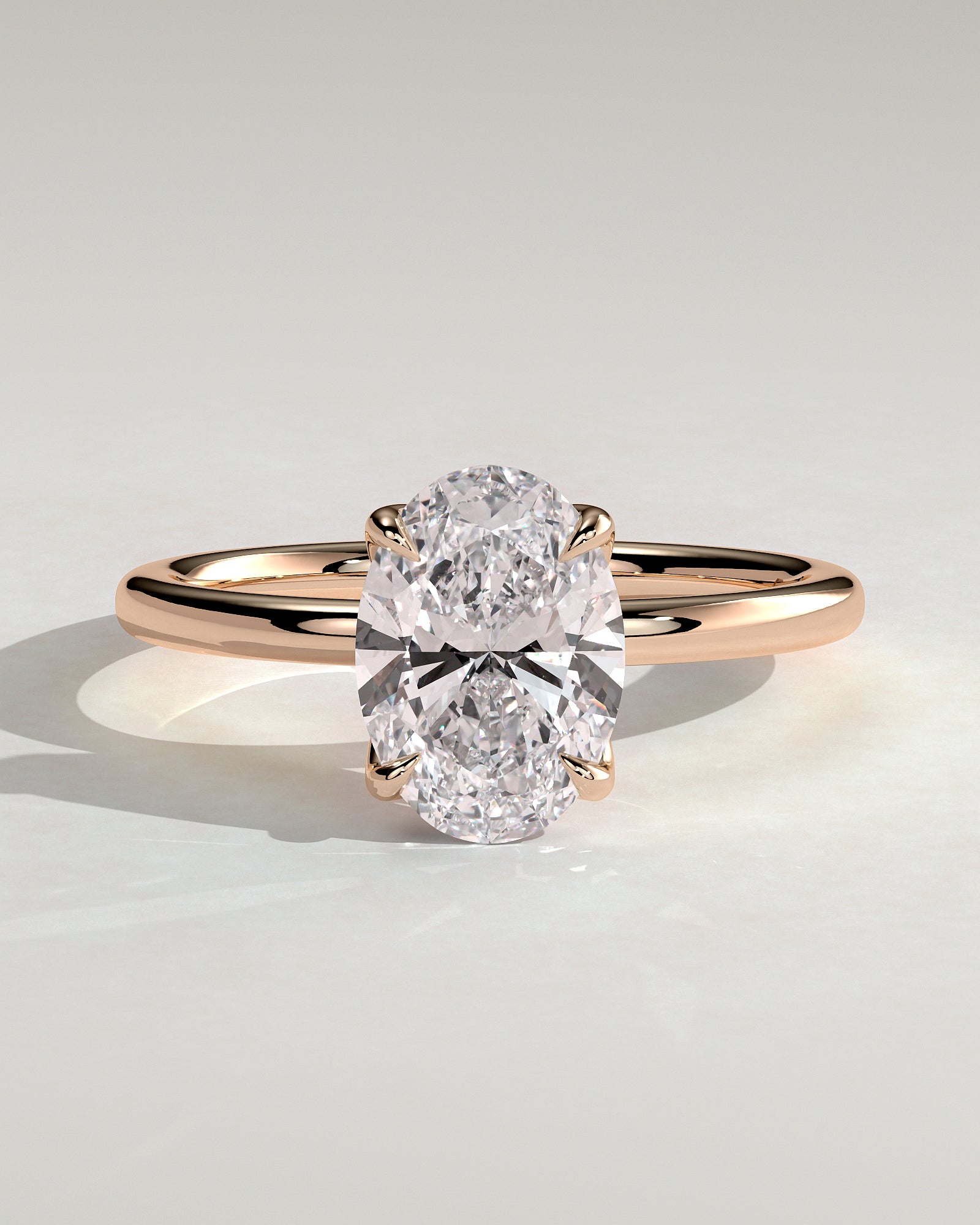 Ivy - Oval Claw Solitaire with Petal Gallery and Accented Tiara Detail Engagement Ring - Rose Gold - Rose Gold 2ct