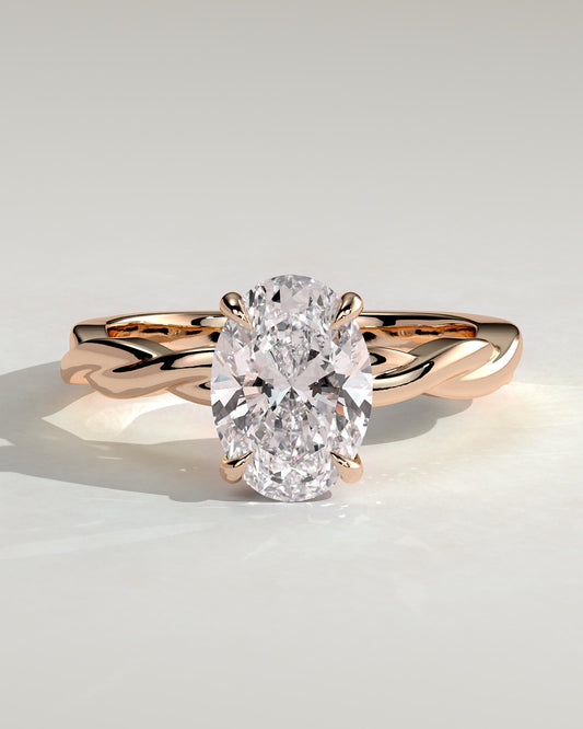 Trinity - Oval Claw Solitaire with Twisted Band Engagement Ring - Rose Gold