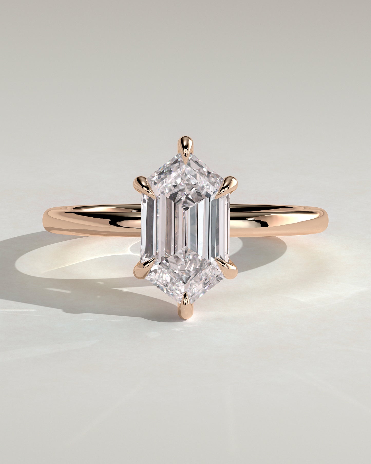 Cynthia - Classic Elongated Hexagon Claw Solitaire Engagement Ring - Rose Gold - Rose Gold 2ct