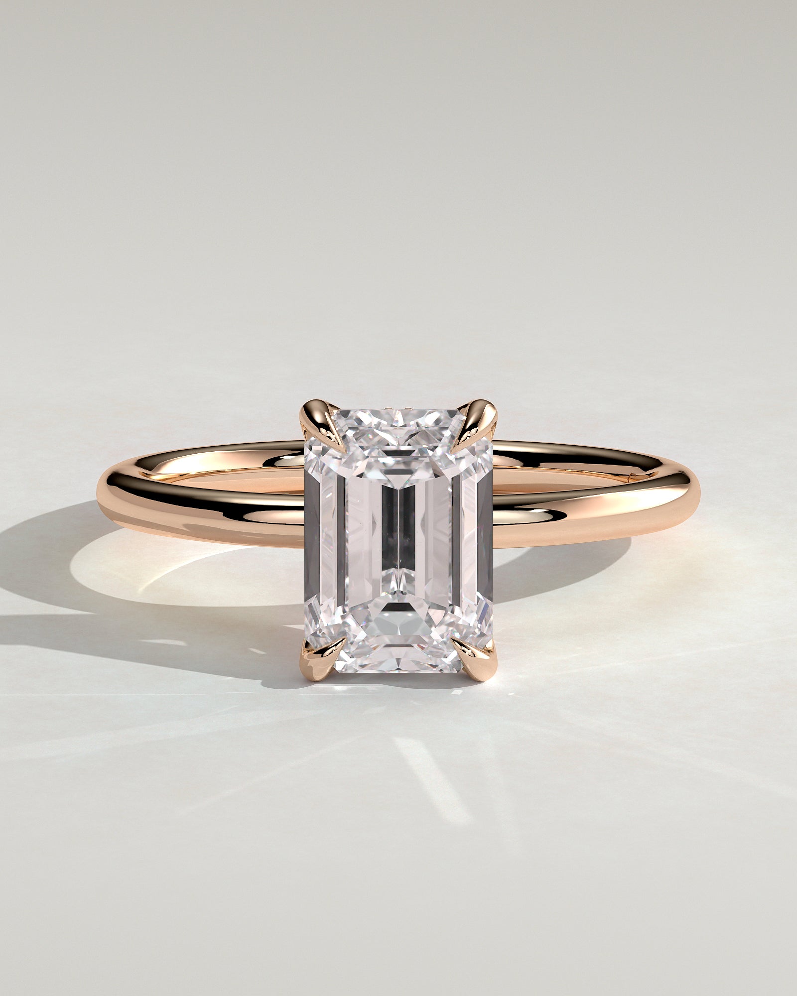 Freesia - Emerald Claw Solitaire with Petal Gallery and Accented Tiara Detail Engagement Ring - Rose Gold - Rose Gold 2ct