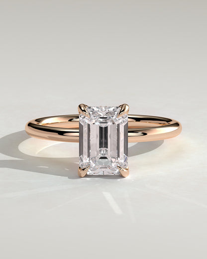 Freesia - Emerald Claw Solitaire with Petal Gallery and Accented Tiara Detail Engagement Ring - Rose Gold