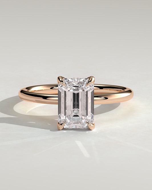 Freesia - Emerald Claw Solitaire with Petal Gallery and Accented Tiara Detail Engagement Ring - Rose Gold