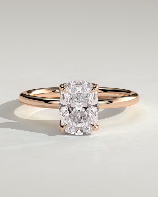 Poppy - Elongated Cushion Claw Solitaire with Petal Gallery and Accented Tiara Detail Engagement Ring - Rose Gold