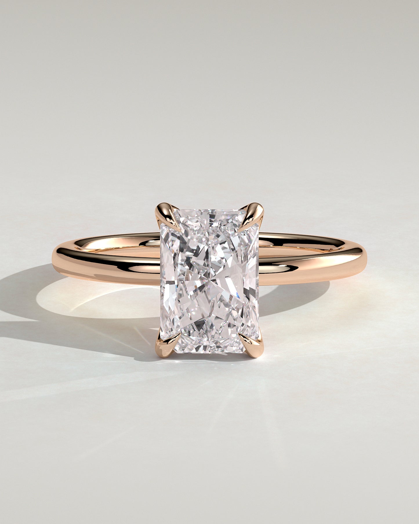 Aster - Radiant Claw Solitaire with Petal Gallery and Accented Tiara Detail Engagement Ring - Rose Gold - Rose Gold 2ct