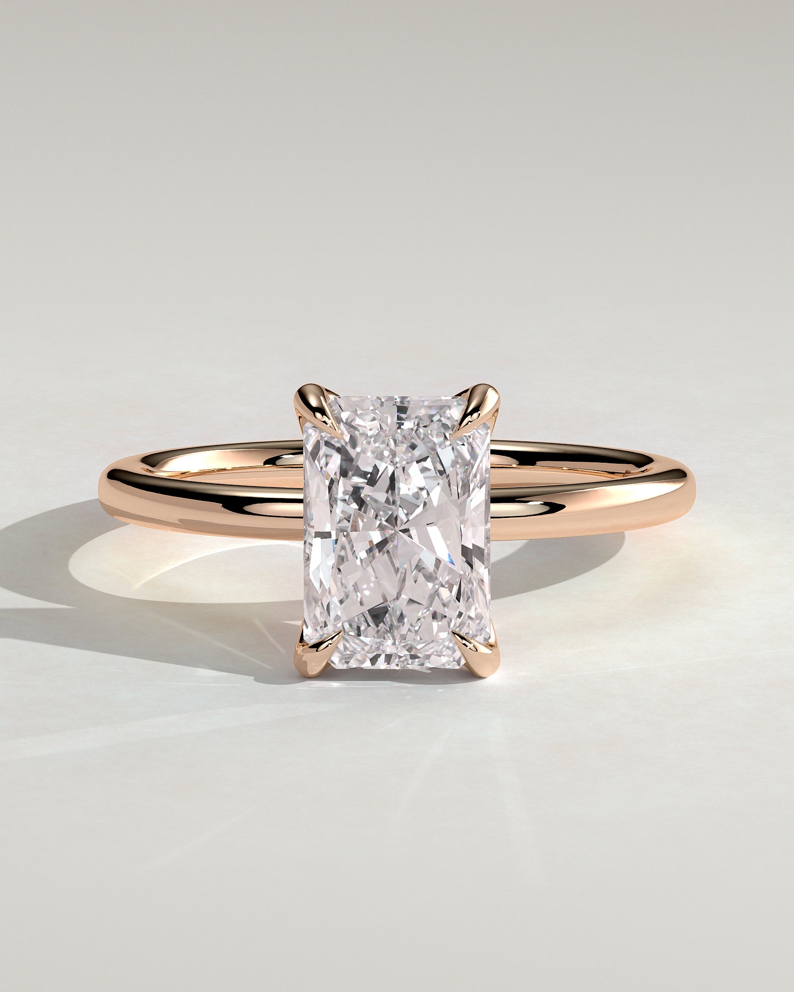 Aster - Radiant Claw Solitaire with Petal Gallery and Accented Tiara Detail Engagement Ring - Rose Gold - Rose Gold 2ct