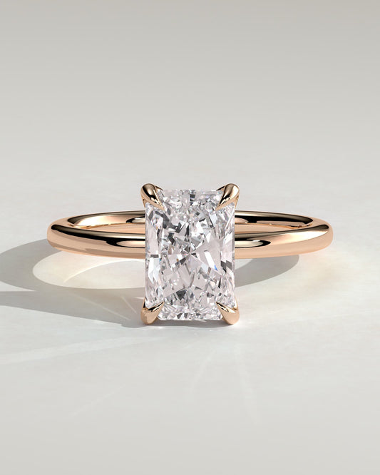 Aster - Radiant Claw Solitaire with Petal Gallery and Accented Tiara Detail Engagement Ring - Rose Gold
