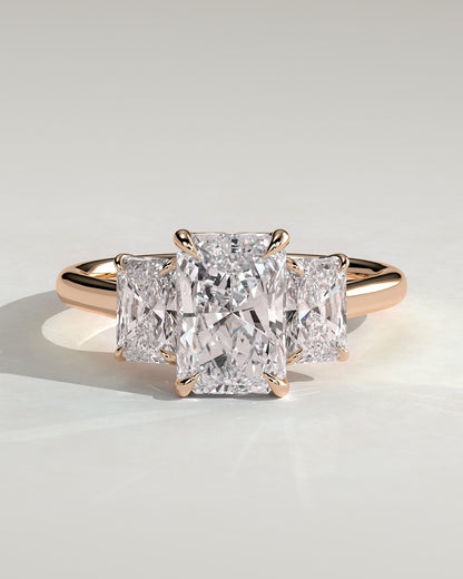 Ayla - Classic Radiant Claw Trilogy Engagement Ring - Rose Gold