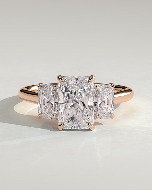 Ayla - Classic Radiant Claw Trilogy Engagement Ring - Rose Gold