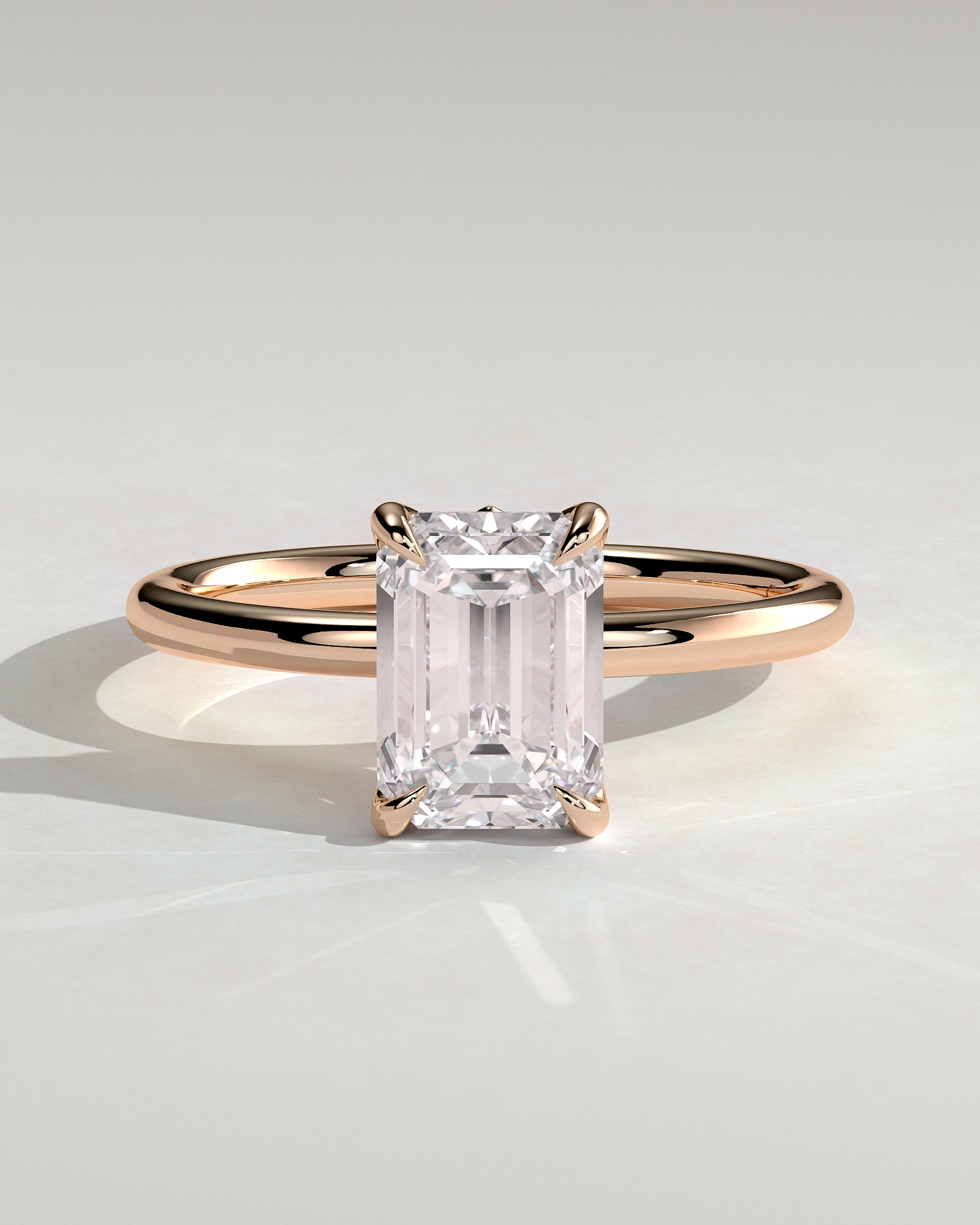Dove - Emerald Claw Solitaire with Petal Gallery and Accent Leaf Detail Engagement Ring - Rose Gold - Rose Gold 2ct