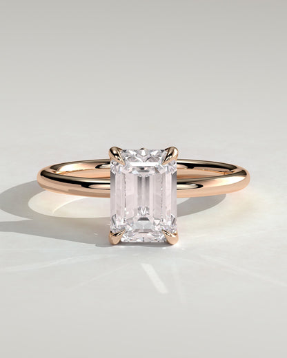 Dove - Emerald Claw Solitaire with Petal Gallery and Accent Leaf Detail Engagement Ring - Rose Gold