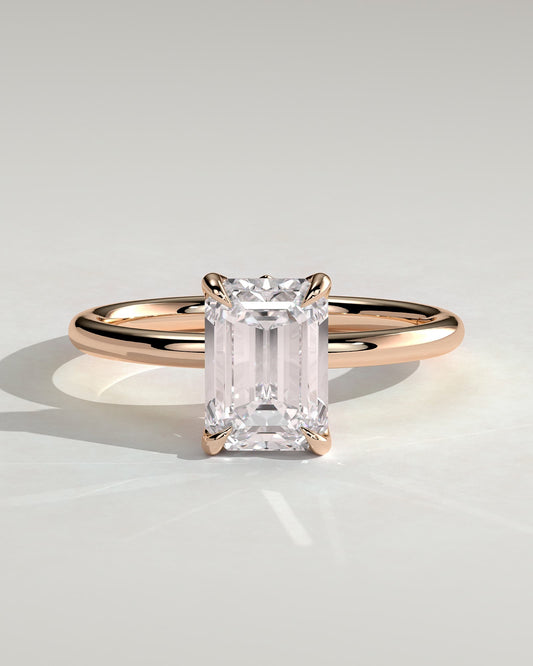Dove - Emerald Claw Solitaire with Petal Gallery and Accent Leaf Detail Engagement Ring - Rose Gold