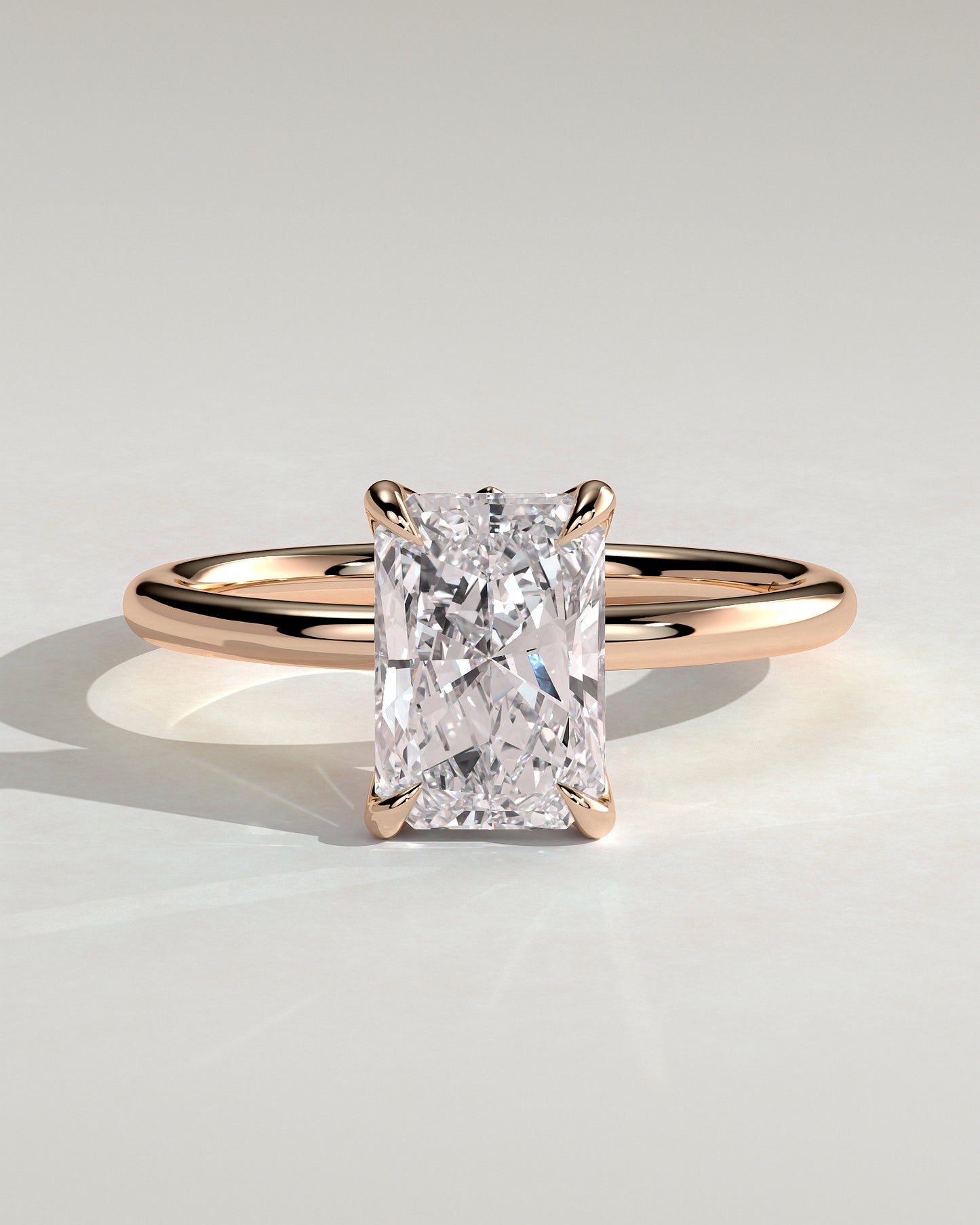 Evie - Radiant Claw Solitaire with Petal Gallery and Accent Leaf Detail Engagement Ring - Rose Gold - Rose Gold 2ct