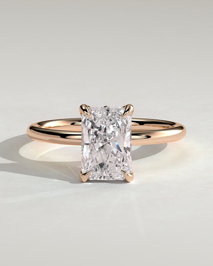 Evie - Radiant Claw Solitaire with Petal Gallery and Accent Leaf Detail Engagement Ring - Rose Gold