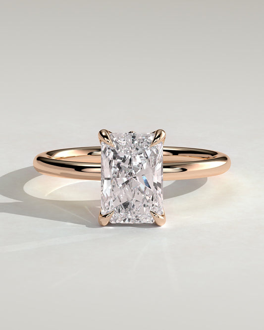 Evie - Radiant Claw Solitaire with Petal Gallery and Accent Leaf Detail Engagement Ring - Rose Gold