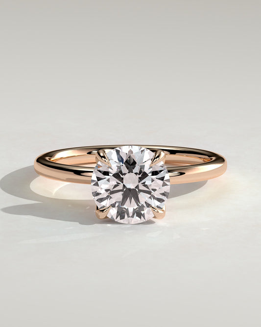 Joy - Round Claw Solitaire with Petal Gallery and Accent Leaf Detail Engagement Ring - Rose Gold