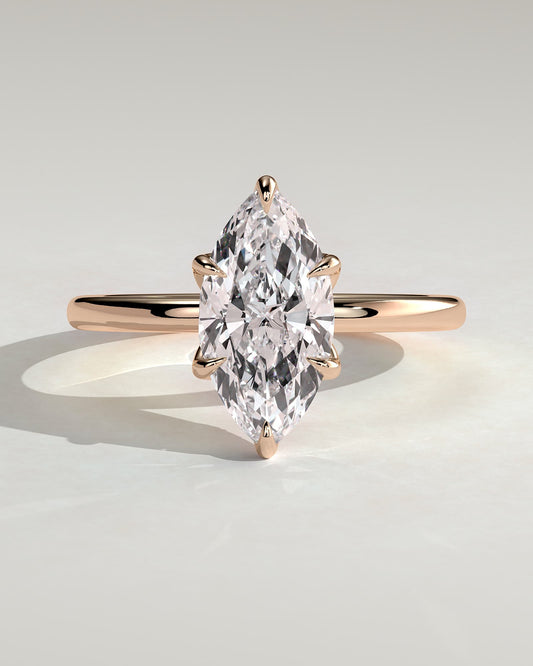 Robin - Marquise Claw Solitaire with Petal Gallery and Accent Leaf Detail Engagement Ring - Rose Gold