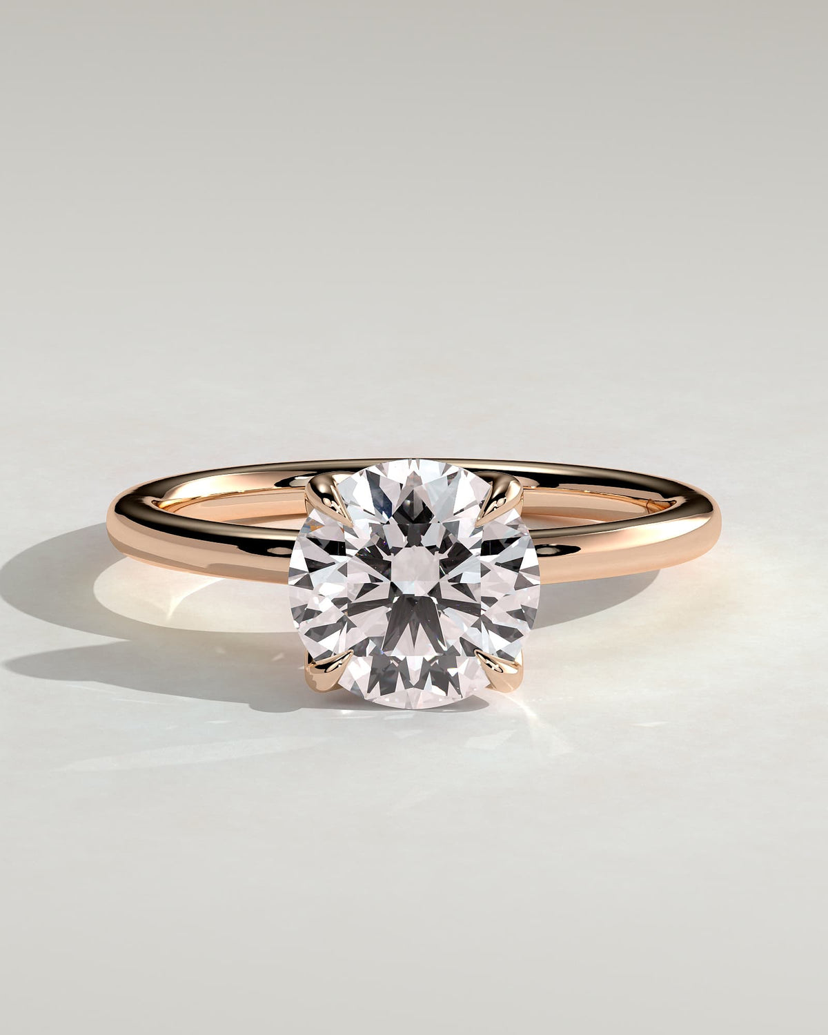 Brianna - Round Claw Solitaire with Petal Gallery, Accent Leaf Detail and Cathedral Setting Engagement Ring - Rose Gold