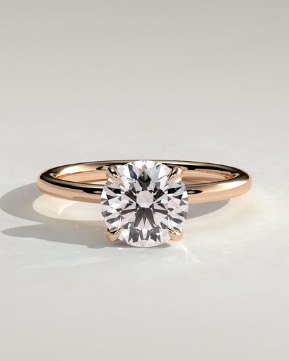 Brianna - Round Claw Solitaire with Petal Gallery, Accent Leaf Detail and Cathedral Setting Engagement Ring - Rose Gold