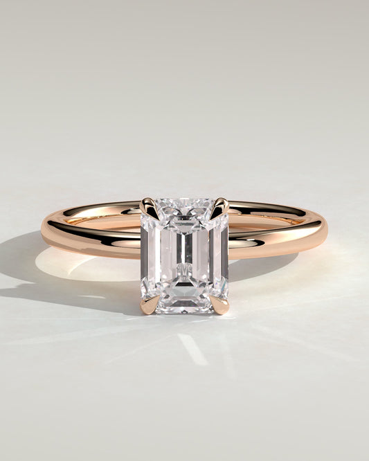 Miller - Emerald Claw Solitaire with Wrap Around Hidden Halo Engagement Ring - Rose Gold