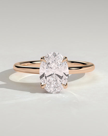Erica - Oval Claw Solitaire with Petal Gallery, Accent Leaf Detail and Cathedral Setting Engagement Ring - Rose Gold