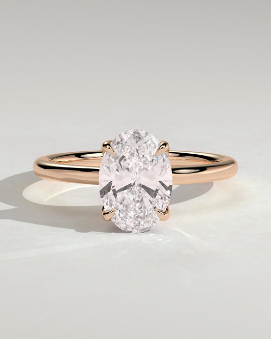 Erica - Oval Claw Solitaire with Petal Gallery, Accent Leaf Detail and Cathedral Setting Engagement Ring - Rose Gold