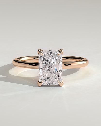 Harriet - Radiant Claw Solitaire with Petal Gallery, Accent Leaf Detail and Cathedral Setting Engagement Ring - Rose Gold