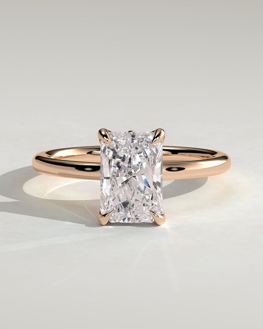 Harriet - Radiant Claw Solitaire with Petal Gallery, Accent Leaf Detail and Cathedral Setting Engagement Ring - Rose Gold