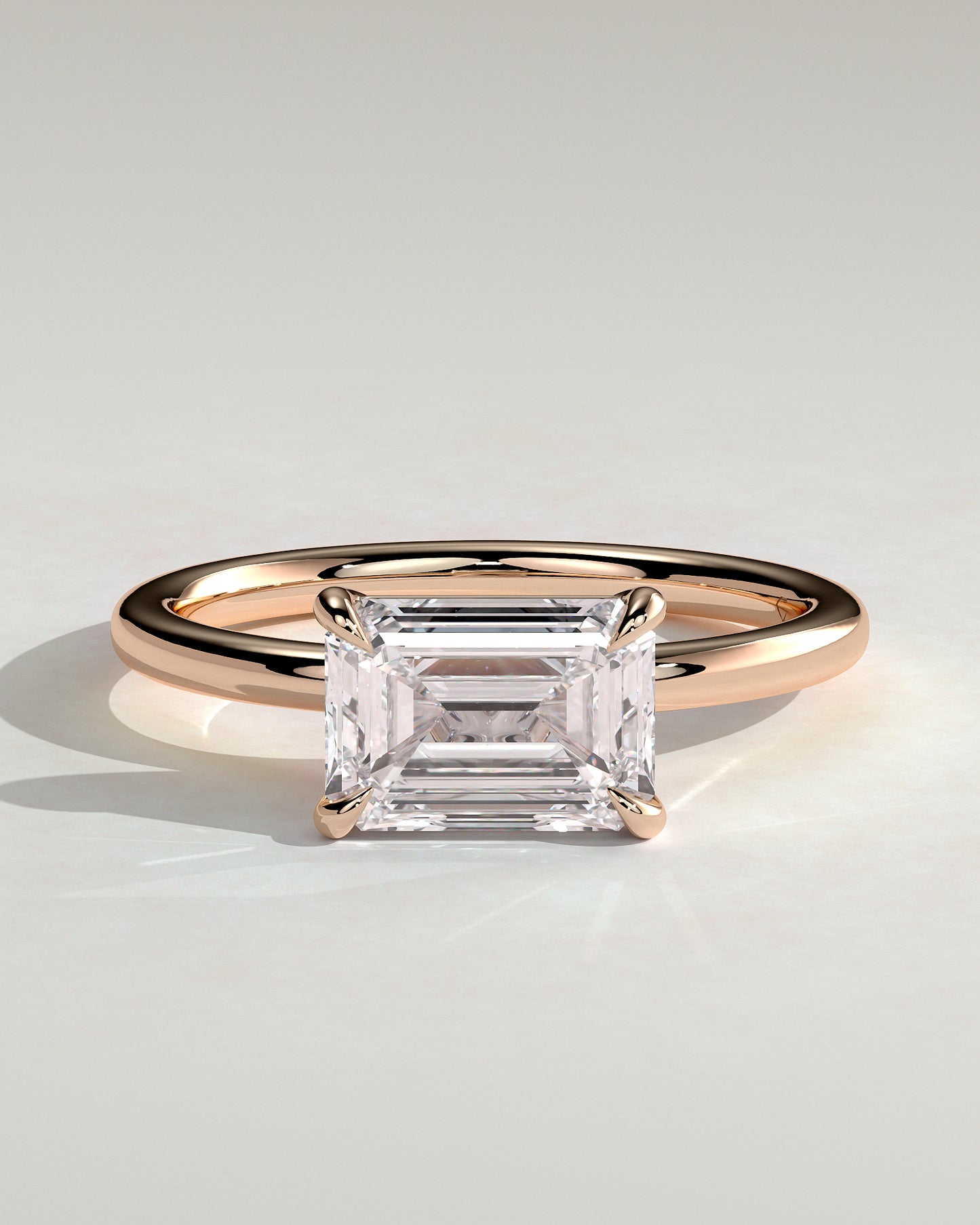 Debbie - Emerald East West Claw Solitaire Engagement Ring - Rose Gold - Rose Gold 2ct