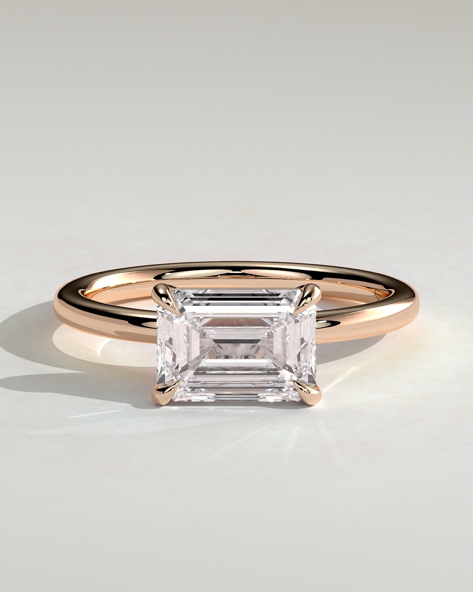 Debbie - Emerald East West Claw Solitaire Engagement Ring - Rose Gold - Rose Gold 2ct