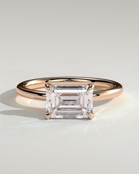 Debbie - Emerald East West Claw Solitaire Engagement Ring - Rose Gold