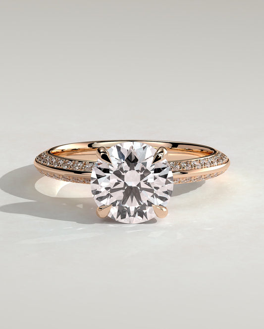 Melinda - Round Claw Solitaire with Hidden Halo and Knife Edge Pave Band  Engagement Ring - Rose Gold