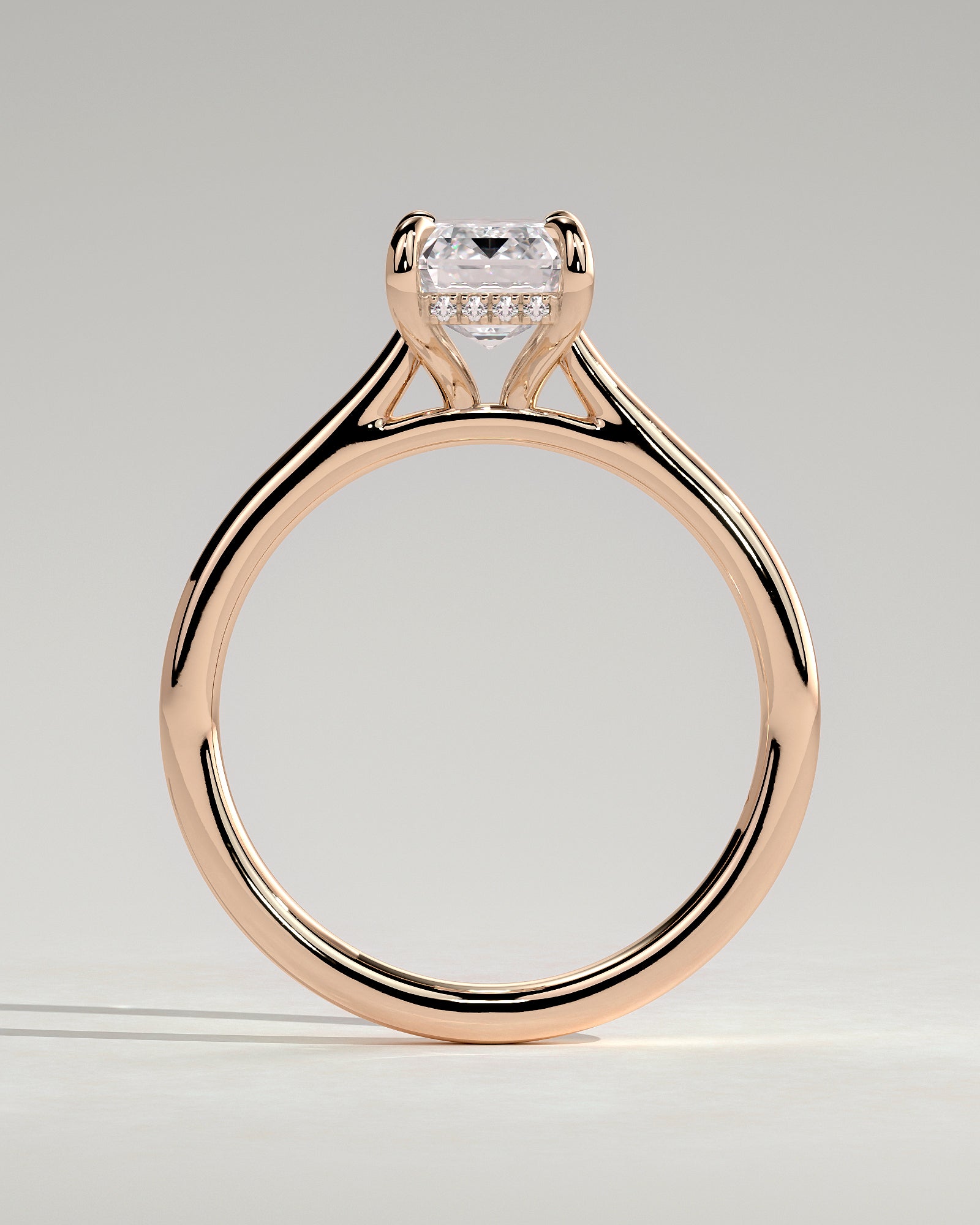 Angela - Radiant Claw Solitaire with Hidden Halo, Tapered Band and Cathedral High Setting Engagement Ring - Rose Gold - Rose Gold 2ct