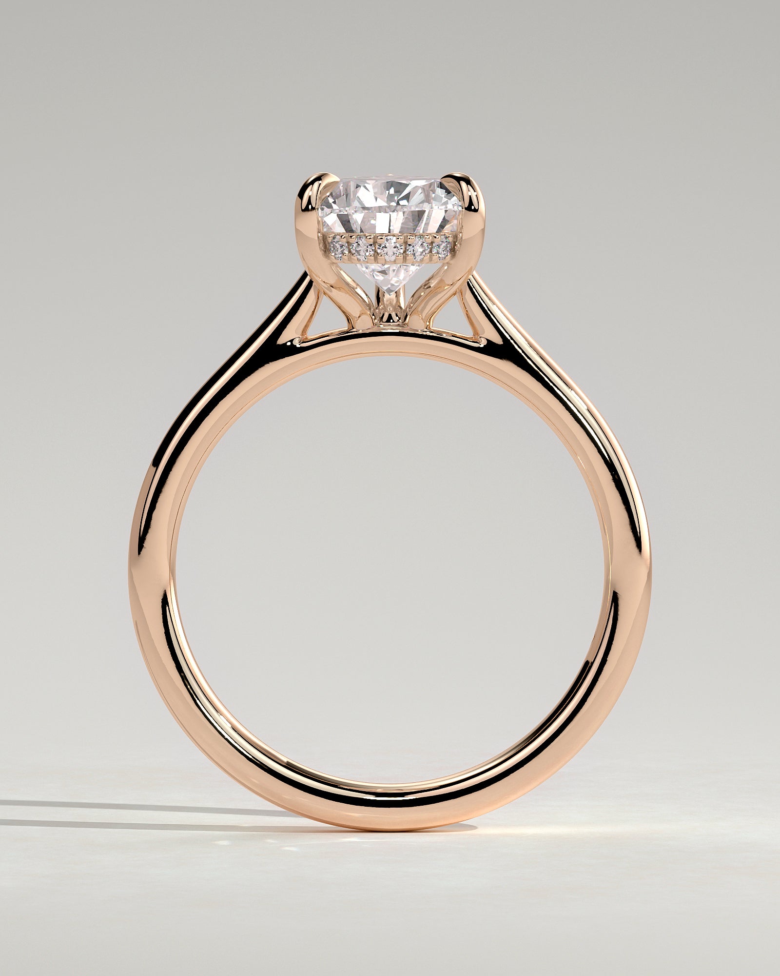 Courtney - Pear Claw Solitaire with Hidden Halo, Tapered Band and Cathedral High Setting Engagement Ring - Rose Gold - Rose Gold 2ct