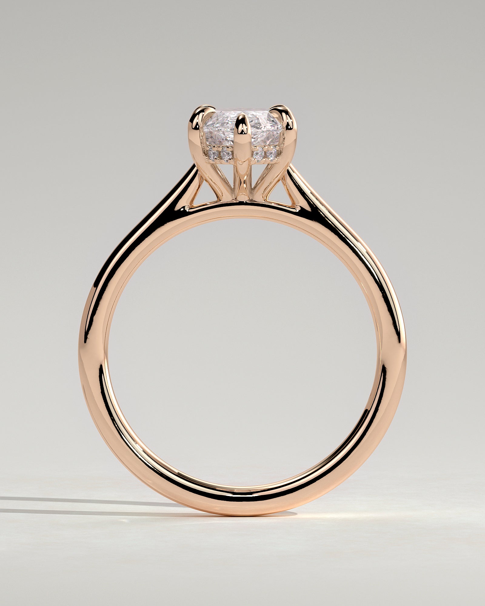 Heather - Marquise Claw Solitaire with Hidden Halo, Tapered Band and Cathedral High Setting Engagement Ring - Rose Gold - Rose Gold 2ct