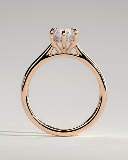 Heather - Marquise Claw Solitaire with Hidden Halo, Tapered Band and Cathedral High Setting Engagement Ring - Rose Gold