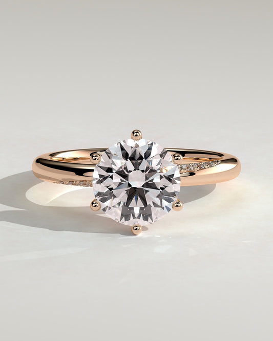 Mahlia - Round Claw Solitaire with Sweeping Micropavé Band Engagement Ring - Rose Gold