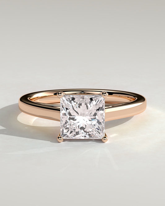 Lilith - Princess Claw Solitaire with Flat Band and Cathedral High Setting Engagement Ring - Rose Gold