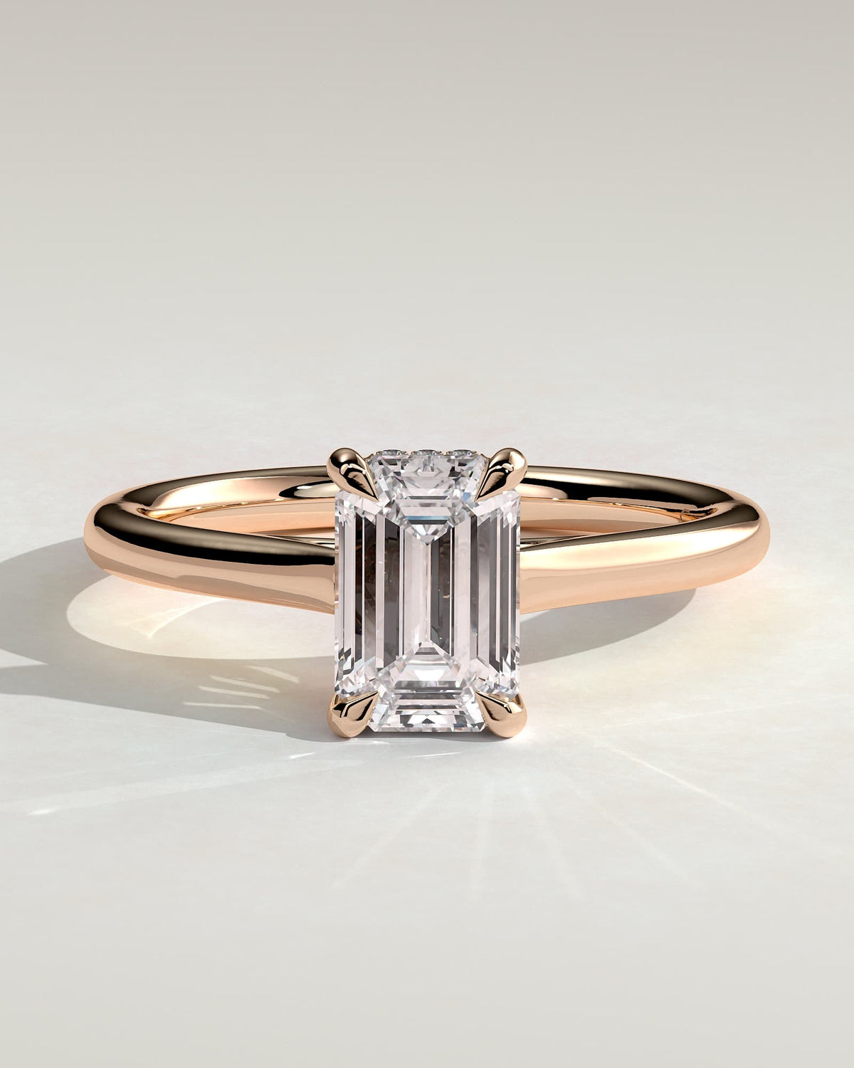 Jane - Emerald Claw Solitaire with Hidden Halo and Cathedral High Setting Engagement Ring - Rose Gold